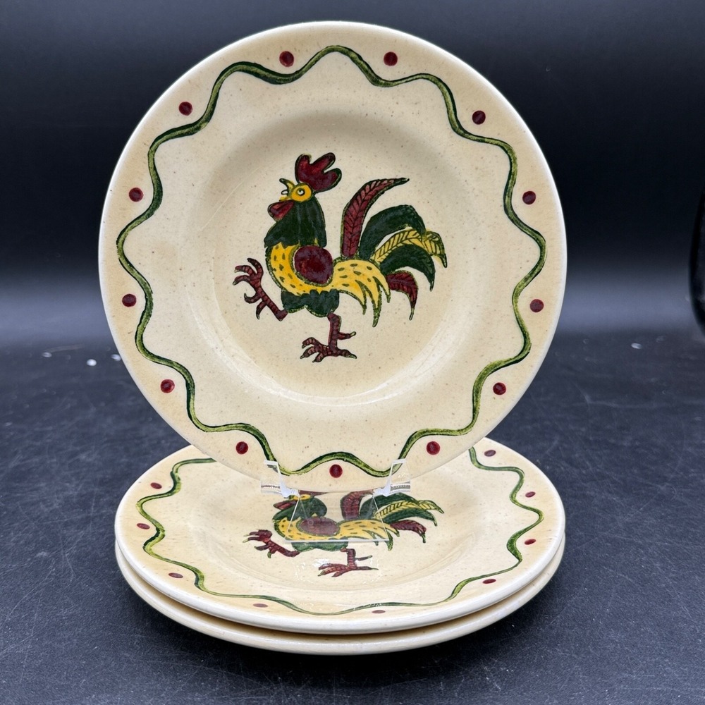 Metlox Poppy Trail California Provincial  Rooster Bread Butter PlatesGreen Set 3